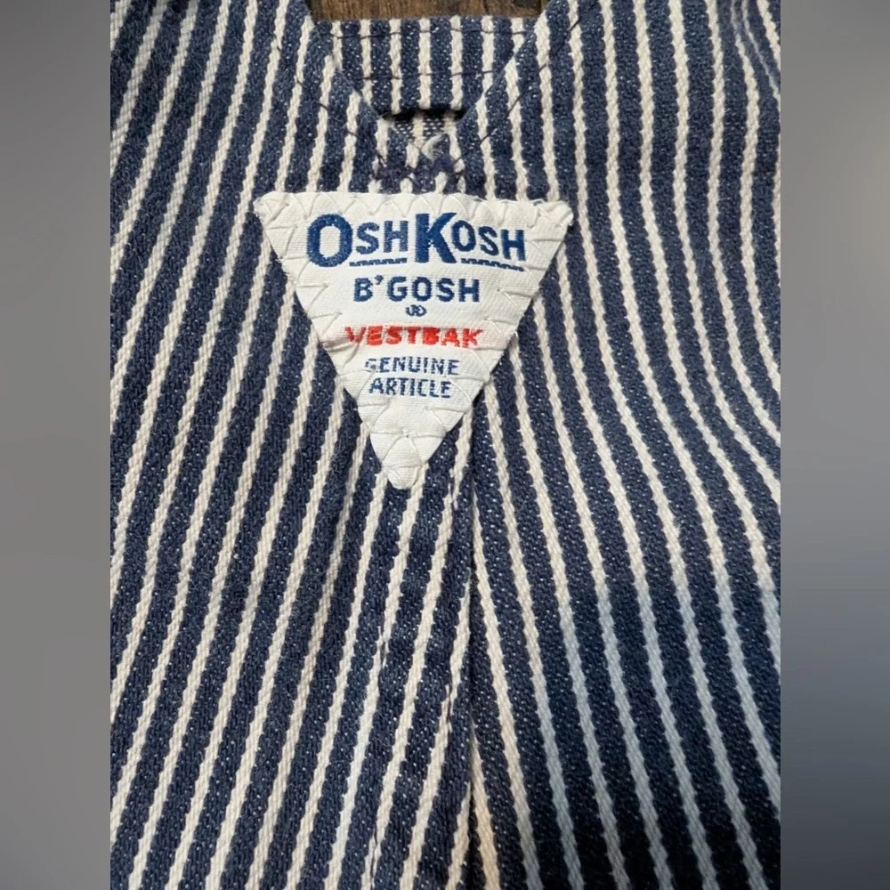 Vintage OshKosh Railroad Overalls Blue White Stripes Size 12 Months